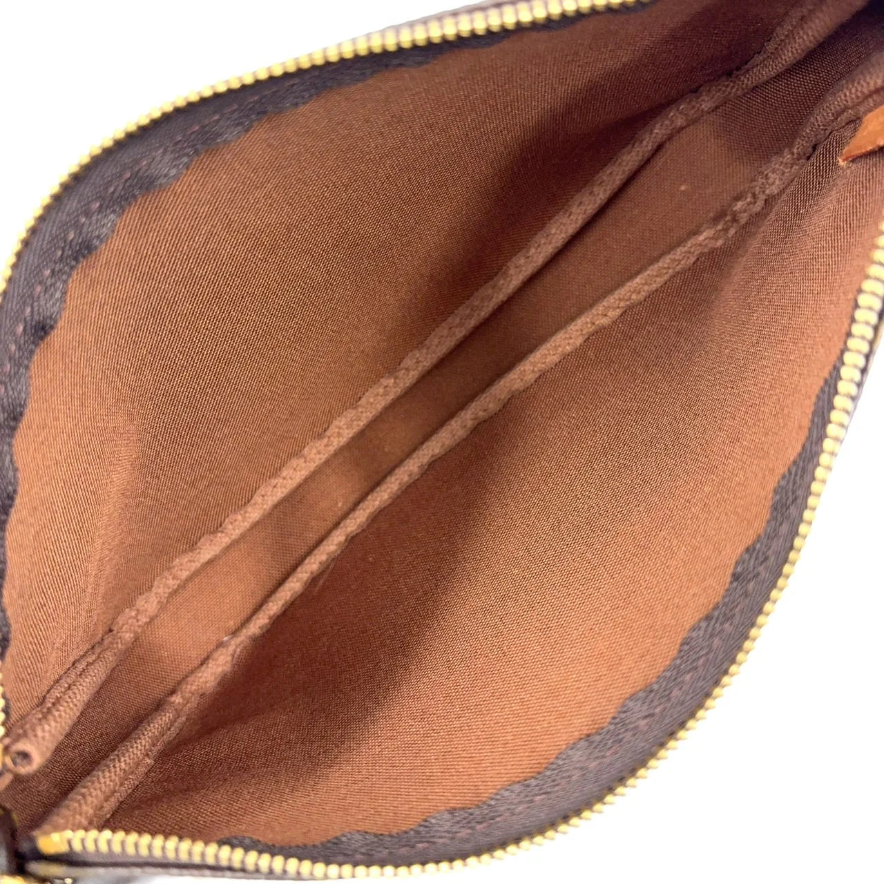 LOUIS VUITTON POCHETTE ACCESSOIRES MONOGRAM HANDBAG BROWN LEATHER PVC GOLD