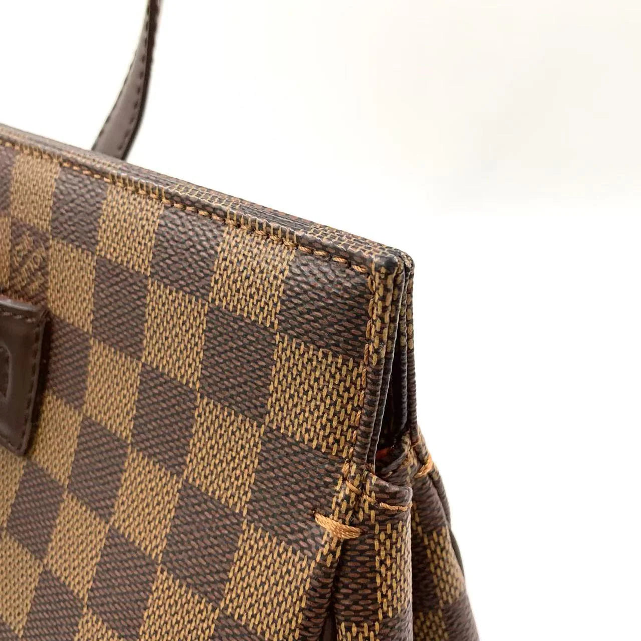 LOUIS VUITTON PARIOLI PM DAMIER EBENE TOTE BAG BROWN LEATHER PVC GOLD
