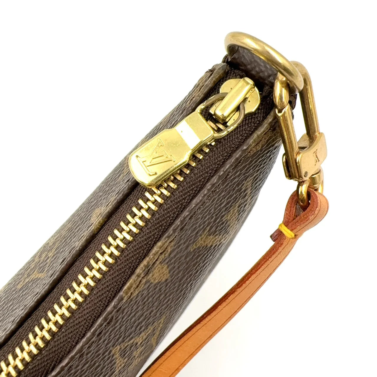 LOUIS VUITTON POCHETTE ACCESSOIRES MONOGRAM HANDBAG BROWN LEATHER PVC GOLD