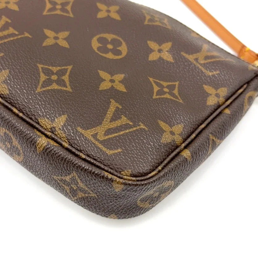 LOUIS VUITTON POCHETTE ACCESSOIRES MONOGRAM HANDBAG BROWN LEATHER PVC GOLD