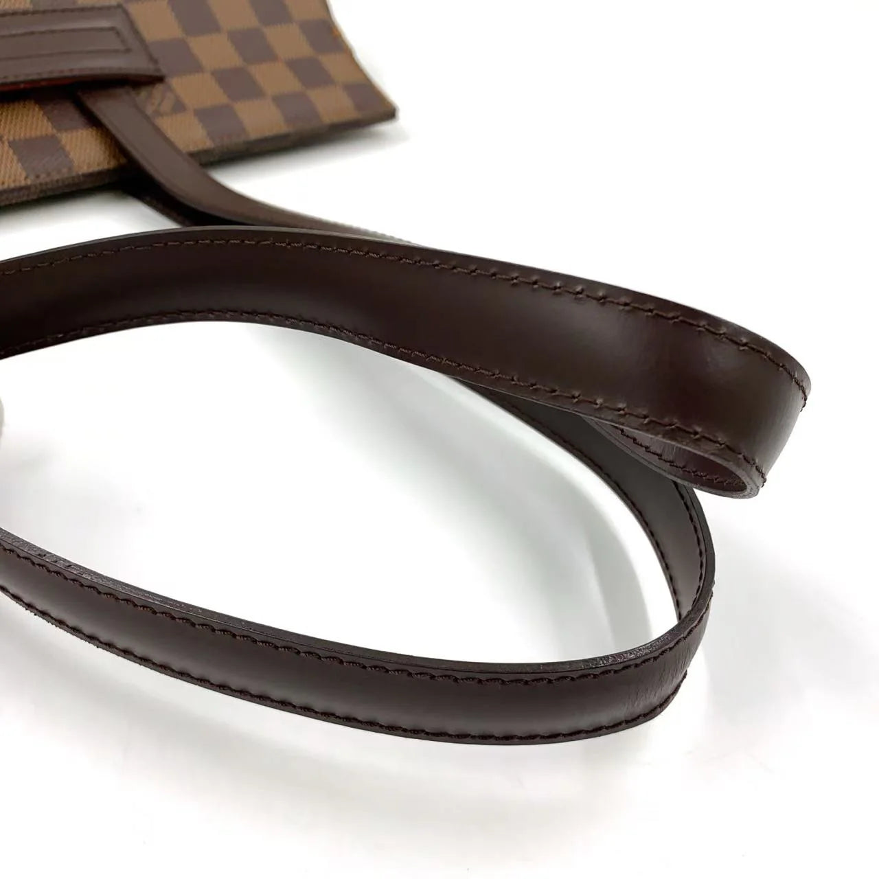 LOUIS VUITTON PARIOLI PM DAMIER EBENE TOTE BAG BROWN LEATHER PVC GOLD