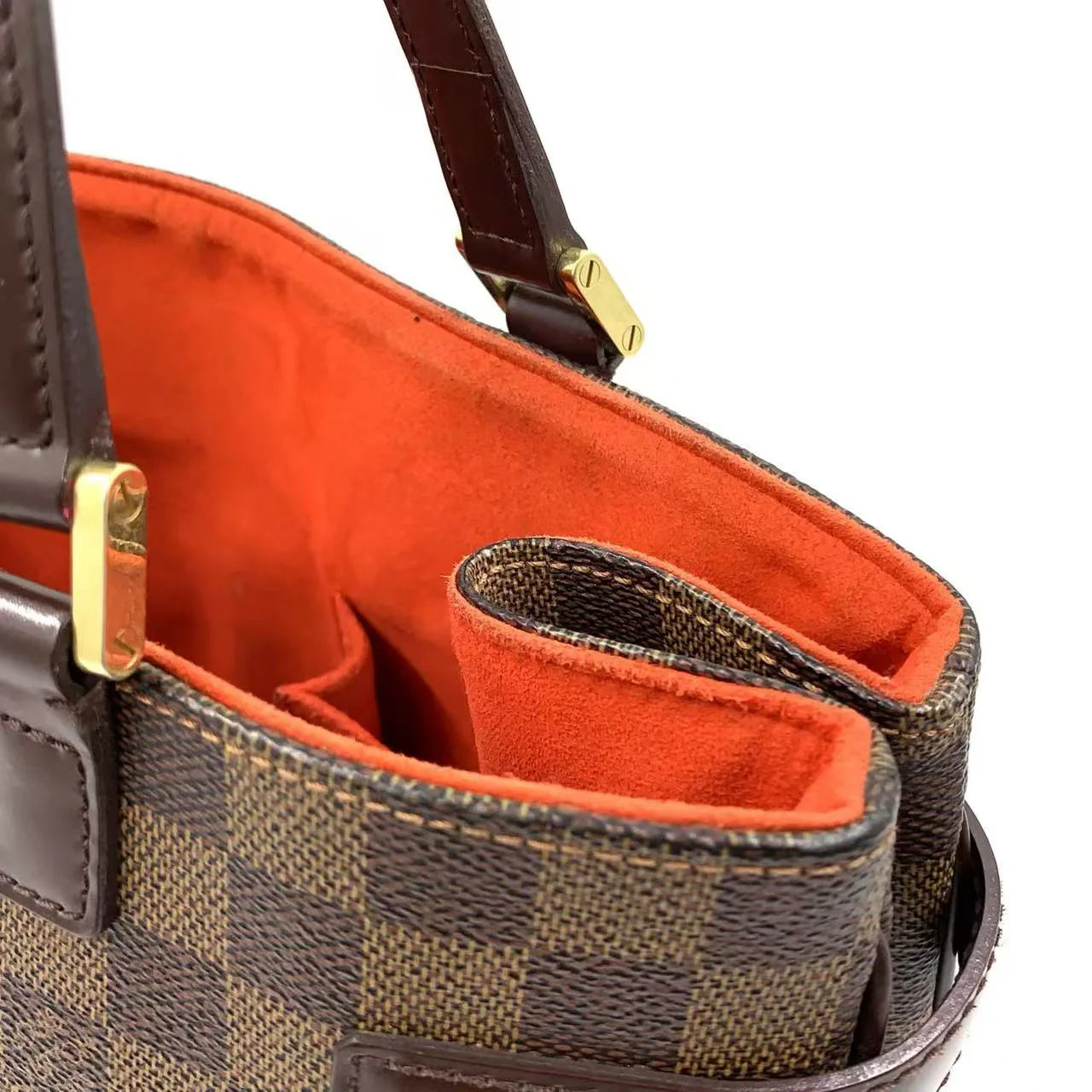 LOUIS VUITTON UZES DAMIER EBENE TOTE BAG BROWN LEATHER PVC GOLD