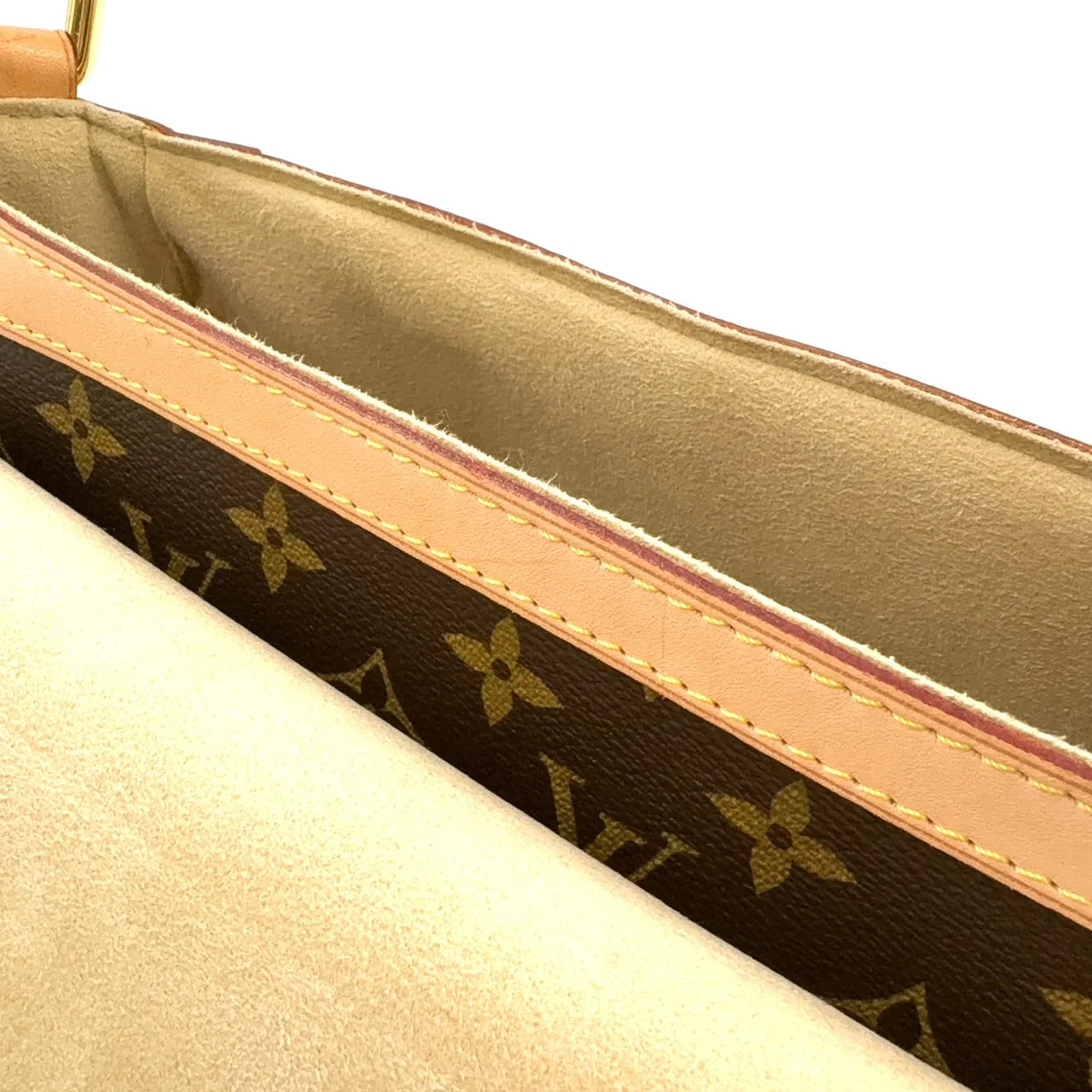 LOUIS VUITTON BEVERLY MM MONOGRAM SHOULDER BAG BROWN LEATHER PVC GOLD