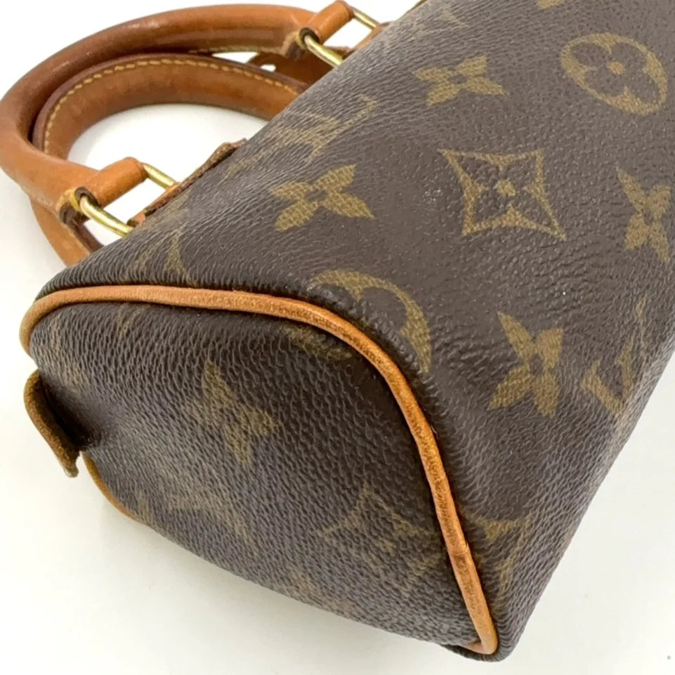 LOUIS VUITTON MINI SPEEDY MONOGRAM HANDBAG BROWN LEATHER PVC GOLD