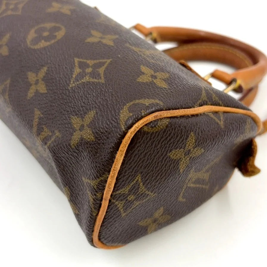 LOUIS VUITTON MINI SPEEDY MONOGRAM HANDBAG BROWN LEATHER PVC GOLD