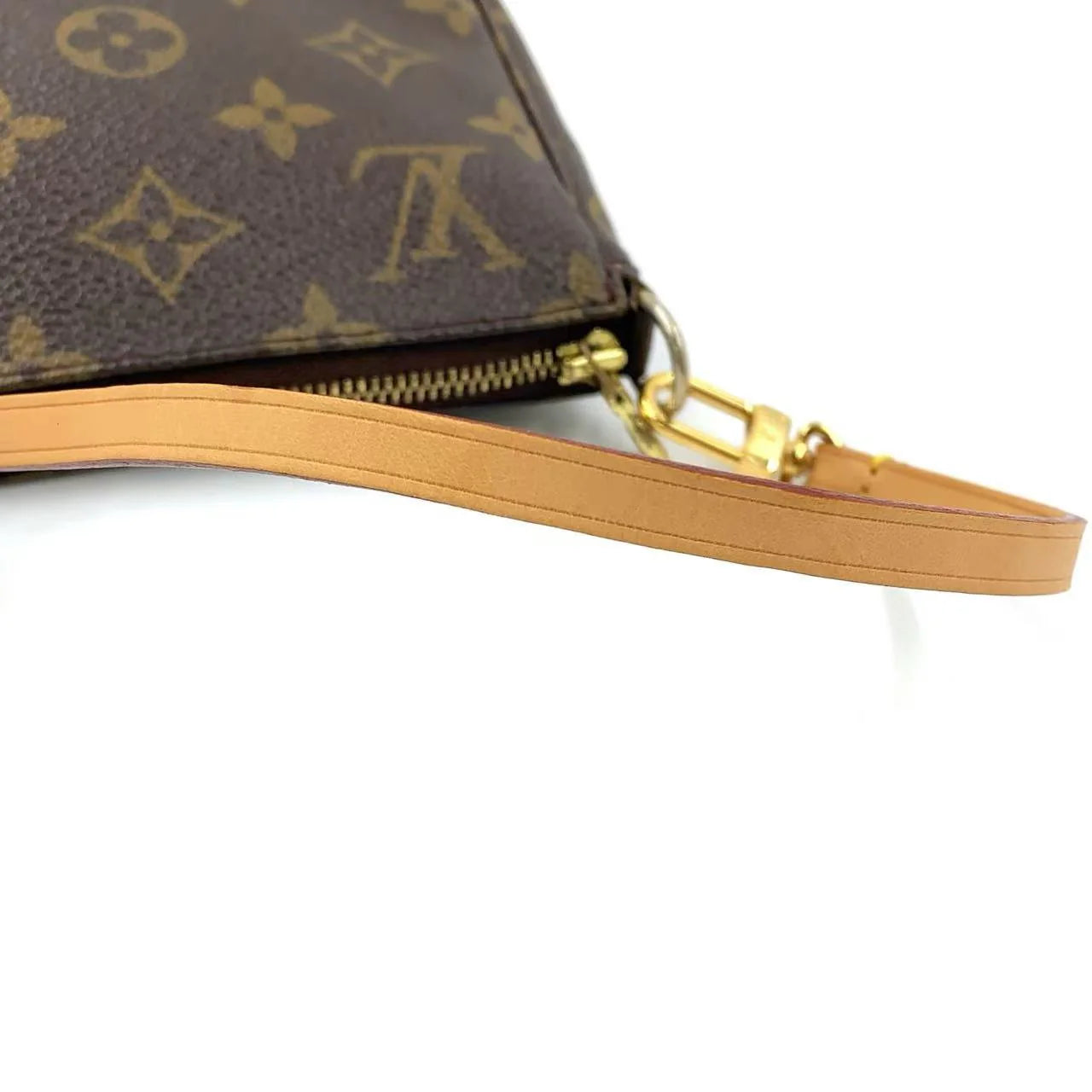 LOUIS VUITTON POCHETTE ACCESSOIRES MONOGRAM HANDBAG BROWN LEATHER PVC GOLD