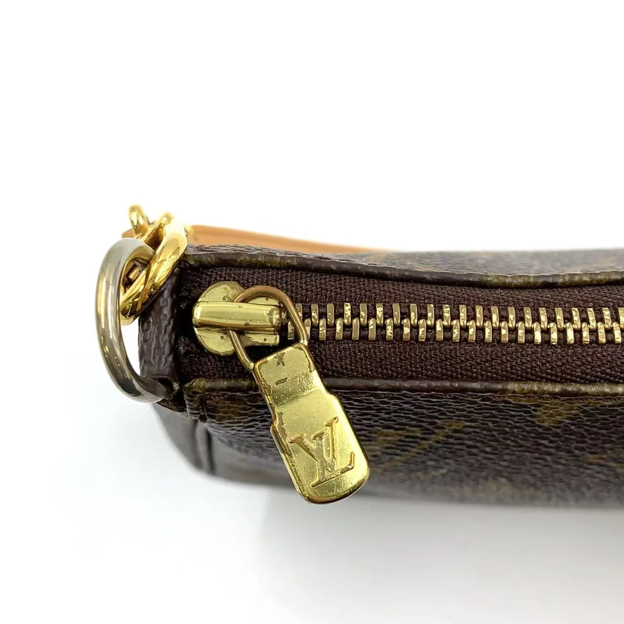 LOUIS VUITTON POCHETTE ACCESSOIRES MONOGRAM HANDBAG BROWN LEATHER PVC GOLD