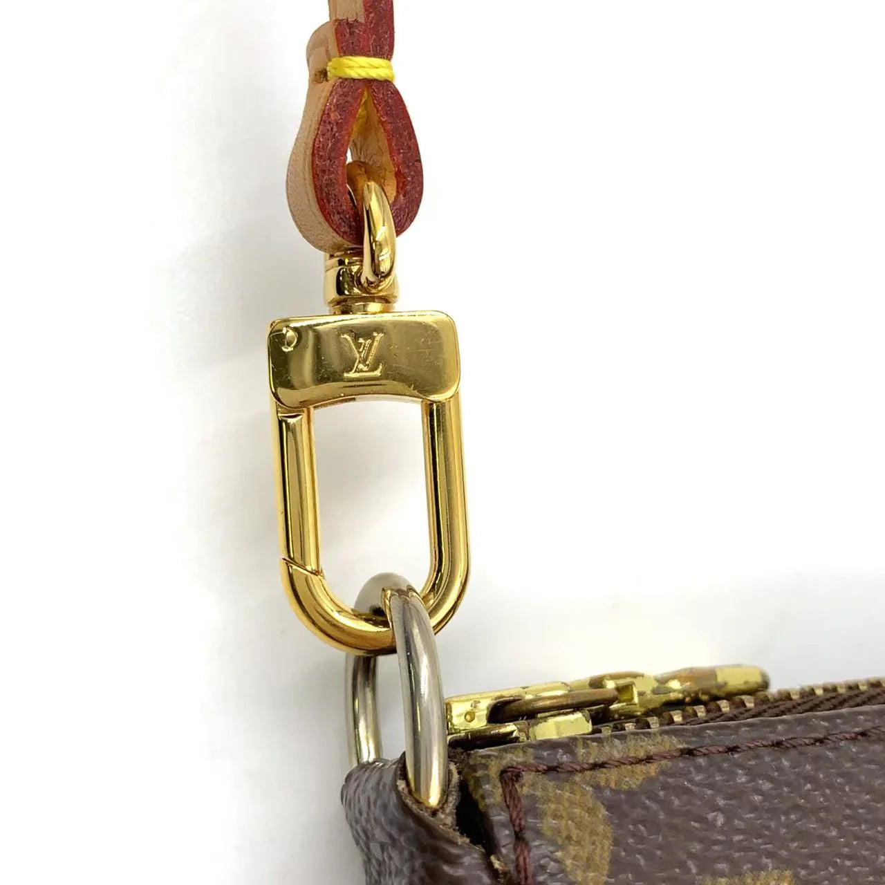 LOUIS VUITTON POCHETTE ACCESSOIRES MONOGRAM HANDBAG BROWN LEATHER PVC GOLD