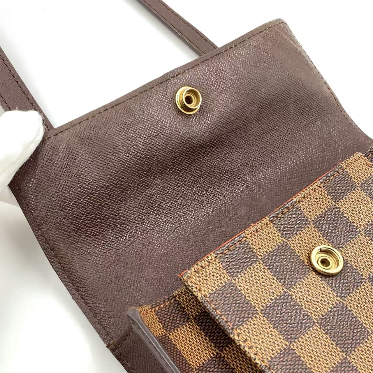 LOUIS VUITTON PIMLICO DAMIER EBENE SHOULDER BAG BROWN LEATHER PVC GOLD
