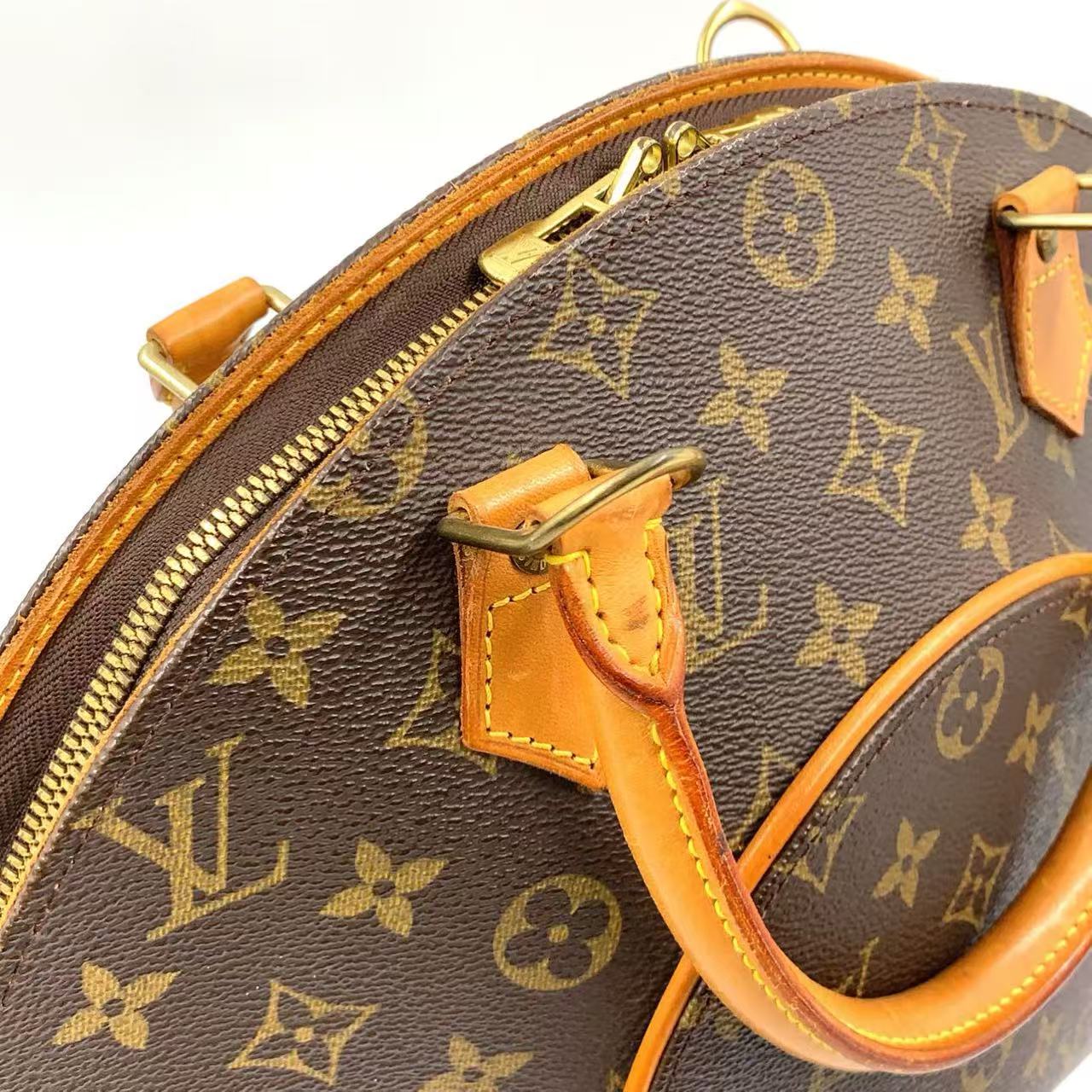 LOUIS VUITTON ELLIPSE MM MONOGRAM HANDBAG BROWN LEATHER PVC GOLD