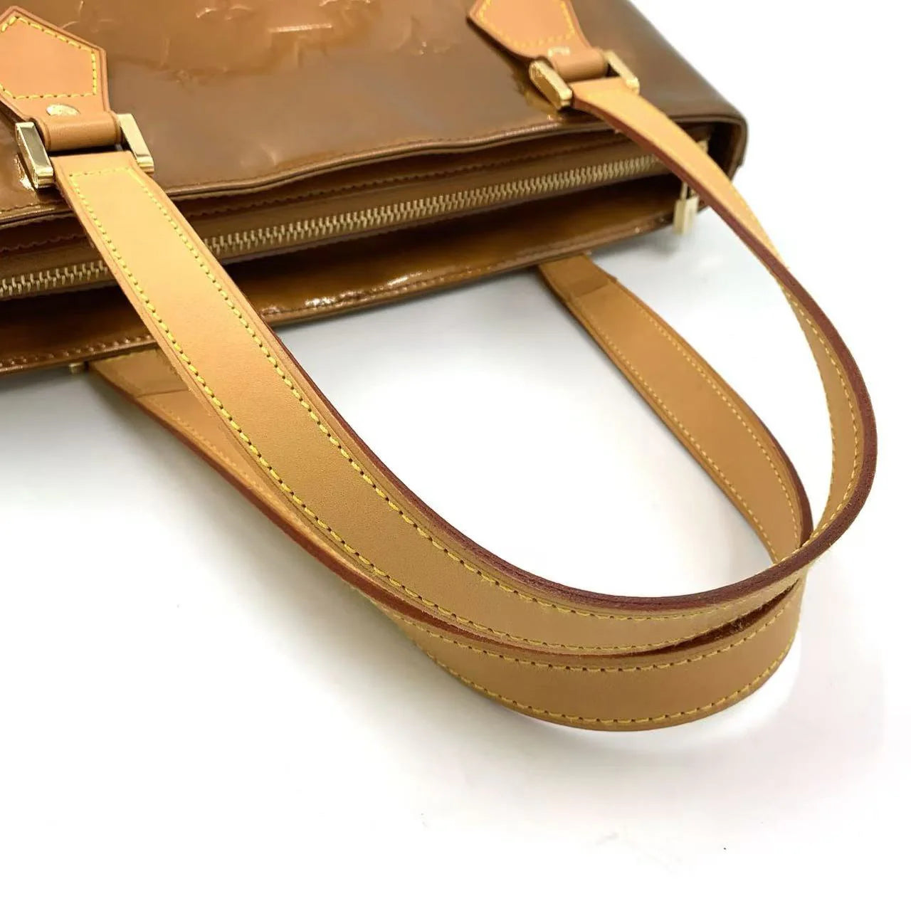 LOUIS VUITTON HOUSTON MONOGRAM VERNIS TOTE BAG BRONZE LEATHER GOLD