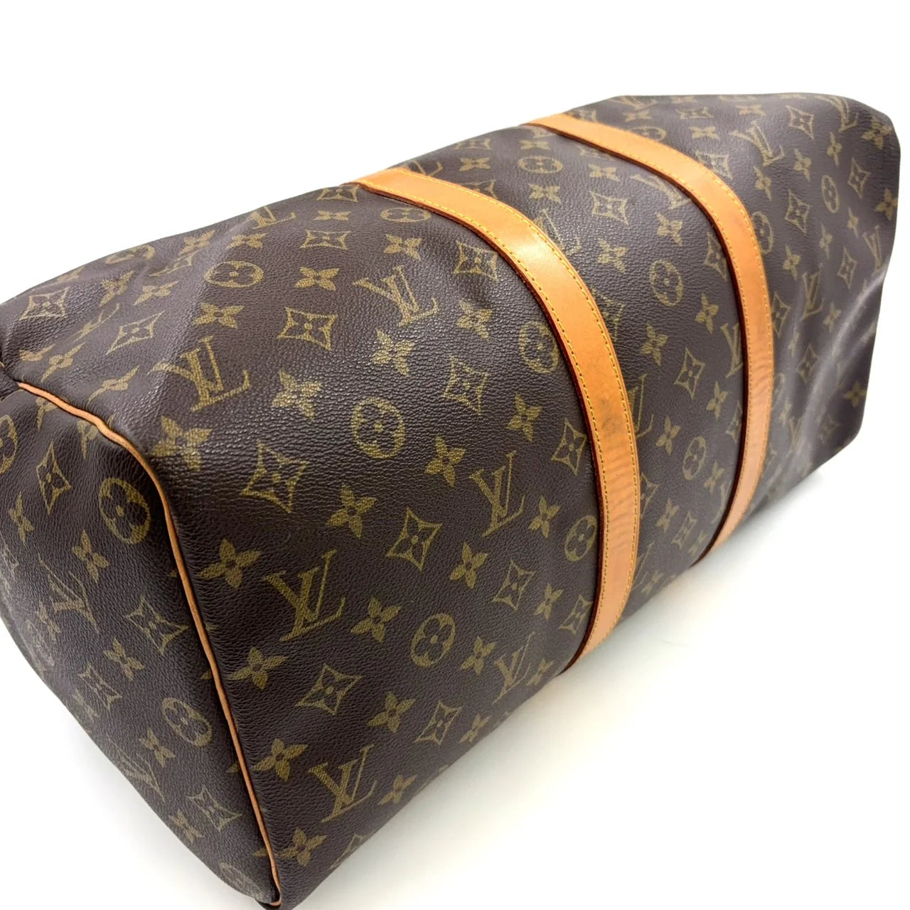LOUIS VUITTON KEEPALL 45 MONOGRAM BOSTON BAG BROWN LEATHER PVC GOLD