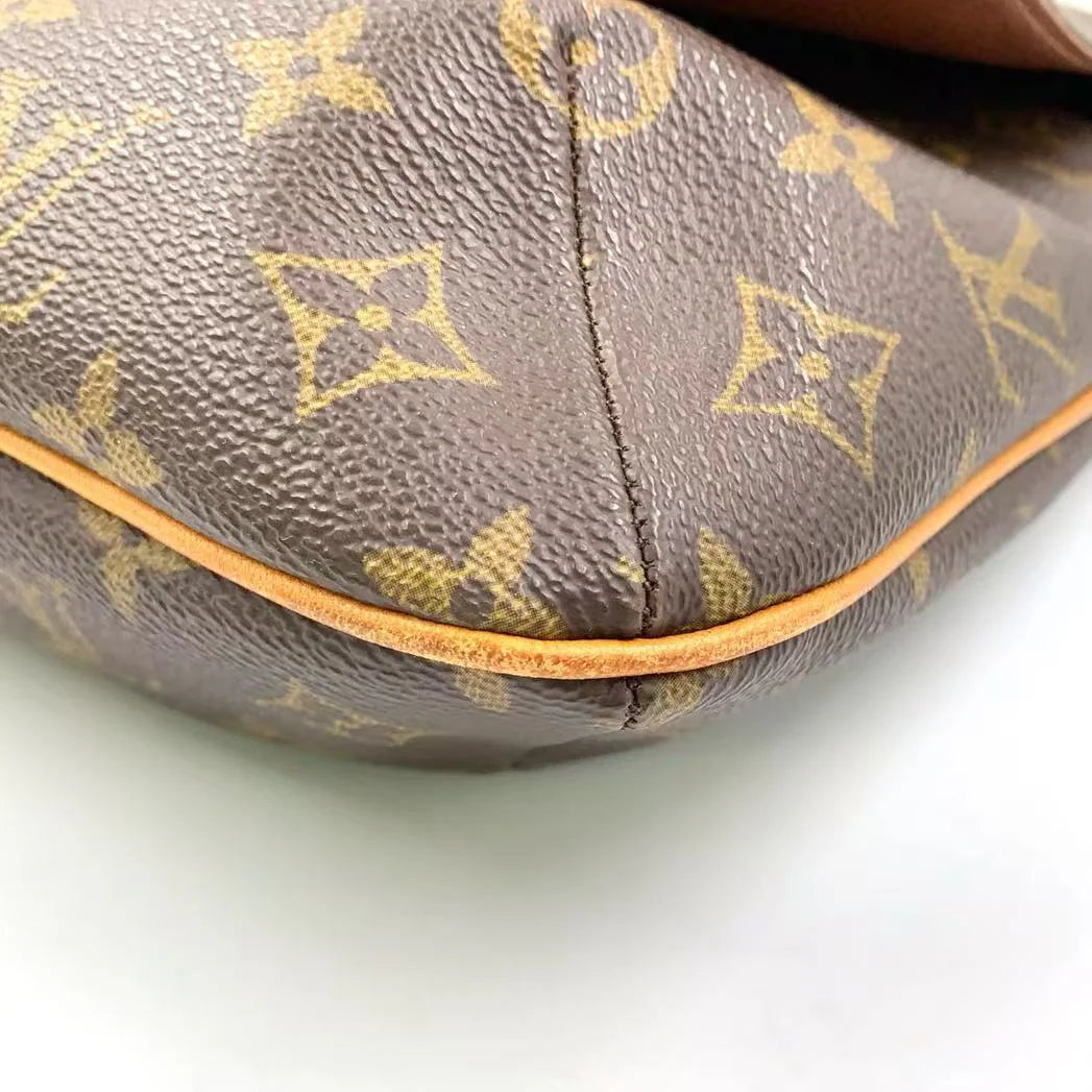 LOUIS VUITTON MUSETTE MONOGRAM SHOULDER BAG BROWN LEATHER PVC GOLD