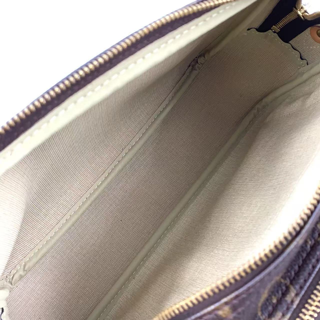 LOUIS VUITTON REPORTER PM MONOGRAM SHOULDER BAG BROWN LEATHER PVC GOLD
