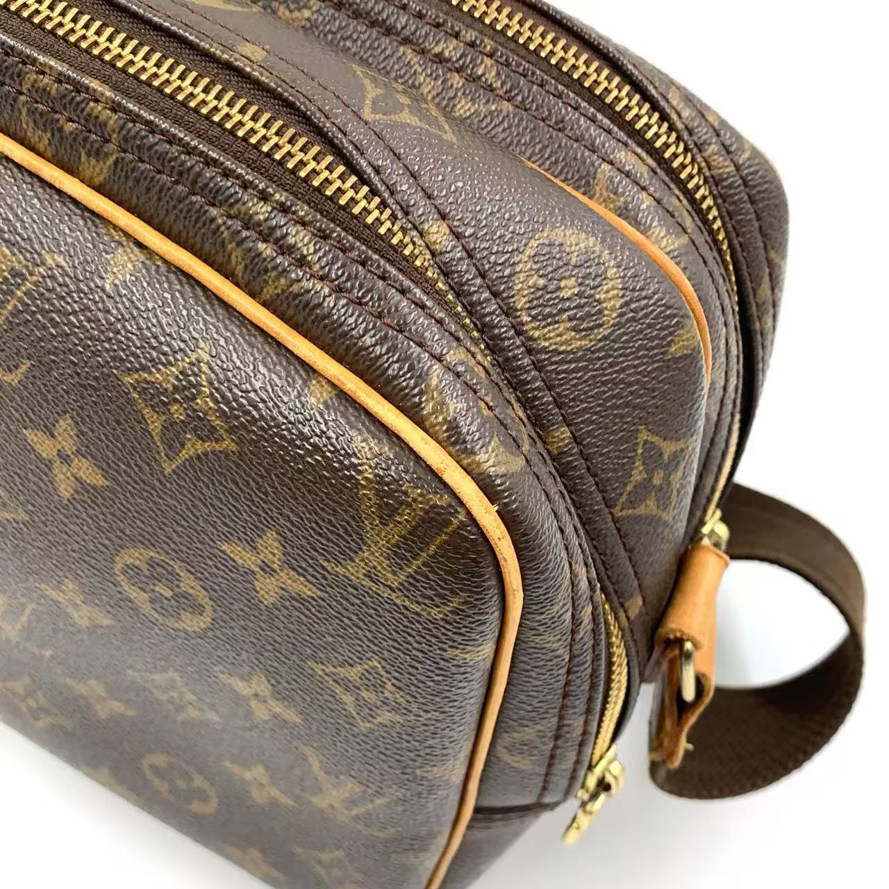 LOUIS VUITTON REPORTER PM MONOGRAM SHOULDER BAG BROWN LEATHER PVC GOLD