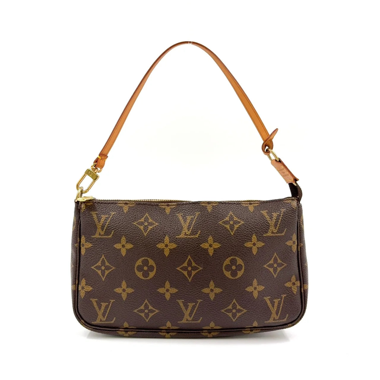 LOUIS VUITTON POCHETTE ACCESSOIRES MONOGRAM HANDBAG BROWN LEATHER PVC GOLD