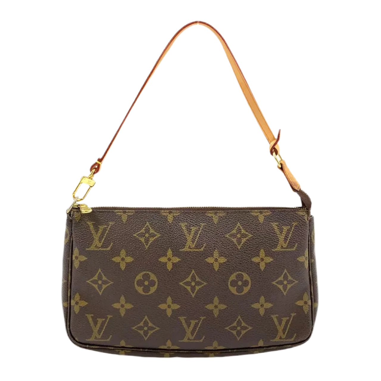 LOUIS VUITTON POCHETTE ACCESSOIRES MONOGRAM HANDBAG BROWN LEATHER PVC GOLD