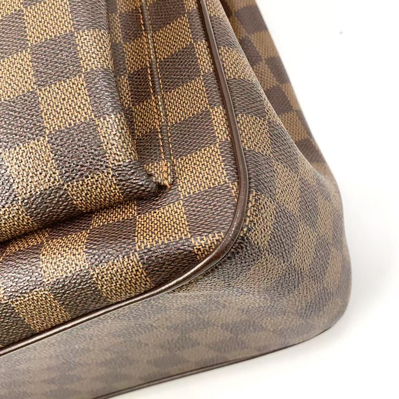 LOUIS VUITTON UZES DAMIER EBENE TOTE BAG BROWN LEATHER PVC GOLD