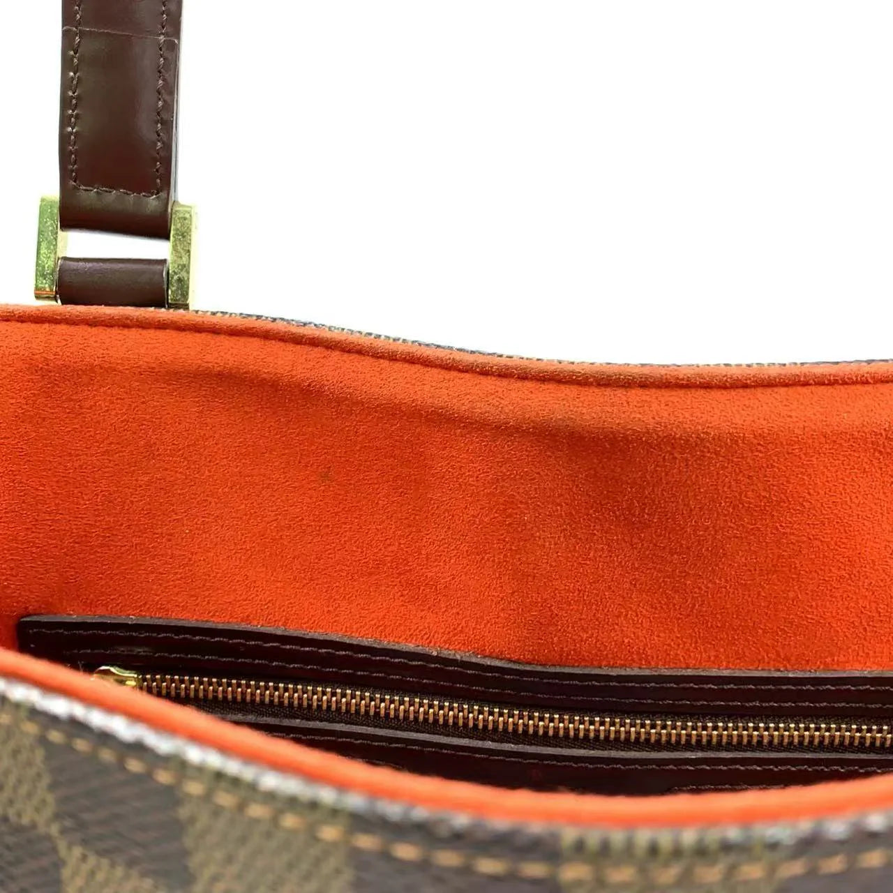 LOUIS VUITTON UZES DAMIER EBENE TOTE BAG BROWN LEATHER PVC GOLD