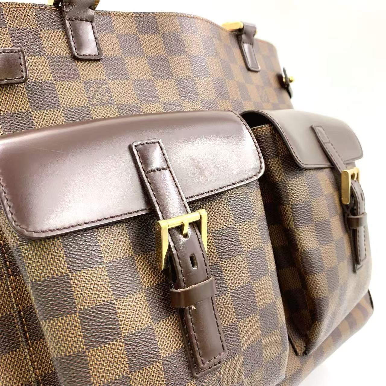 LOUIS VUITTON UZES DAMIER EBENE TOTE BAG BROWN LEATHER PVC GOLD