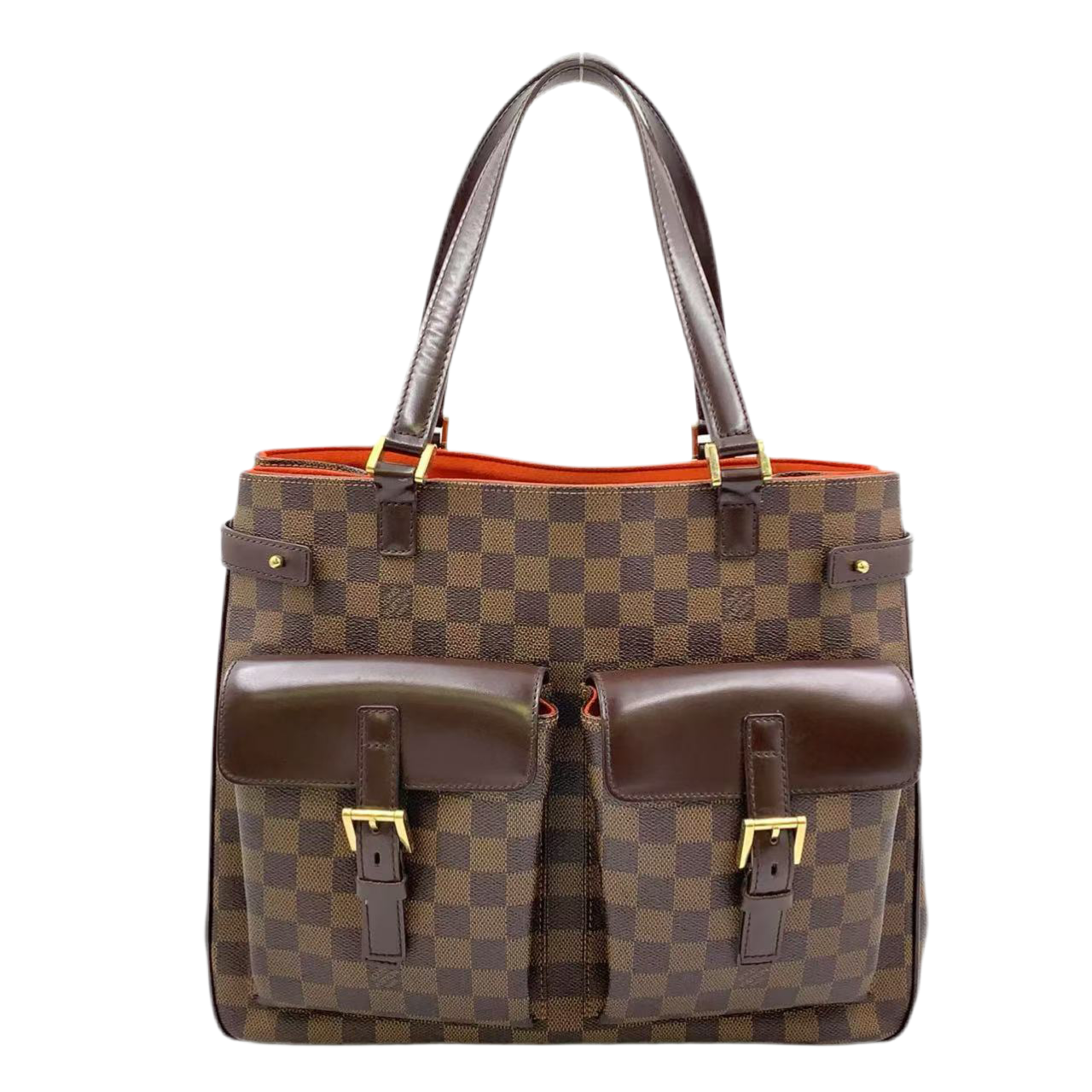 LOUIS VUITTON UZES DAMIER EBENE TOTE BAG BROWN LEATHER PVC GOLD