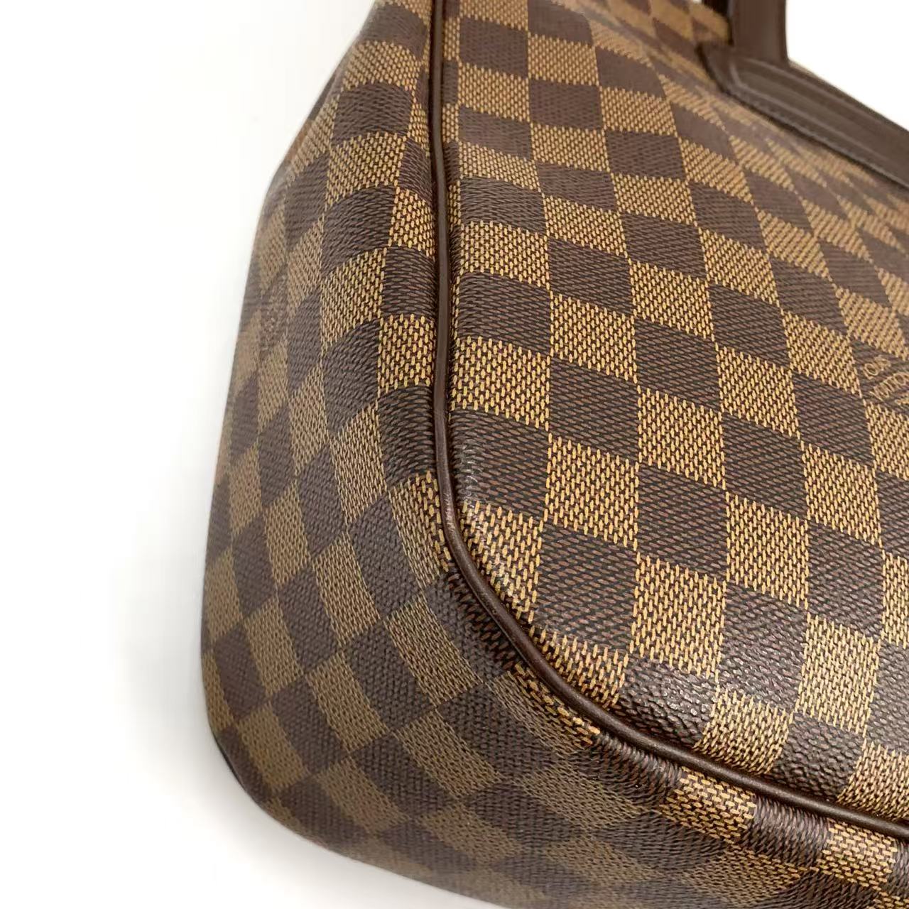 LOUIS VUITTON PARIOLI PM DAMIER EBENE TOTE BAG BROWN LEATHER PVC GOLD
