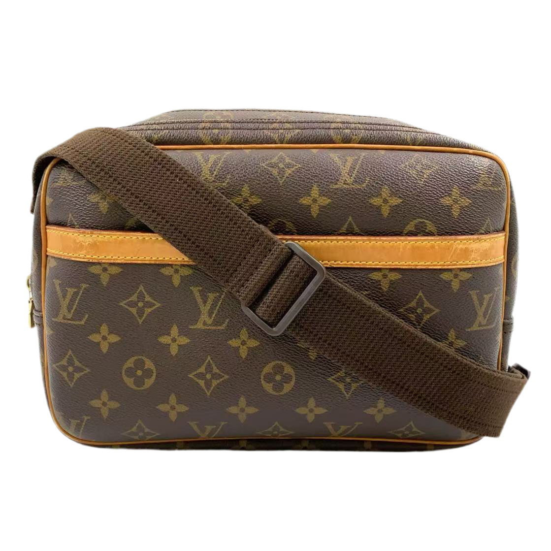 LOUIS VUITTON REPORTER PM MONOGRAM SHOULDER BAG BROWN LEATHER PVC GOLD