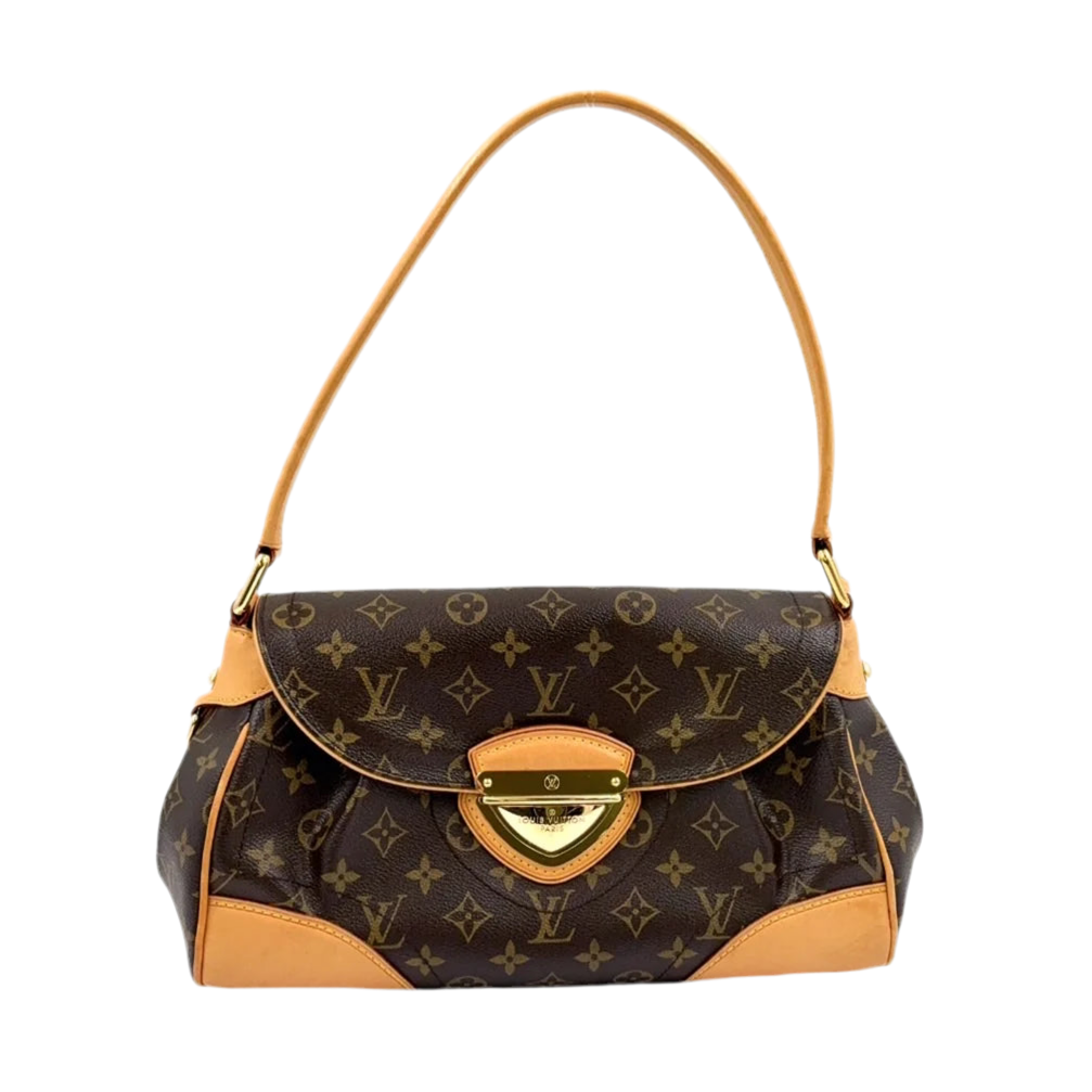 LOUIS VUITTON BEVERLY MM MONOGRAM SHOULDER BAG BROWN LEATHER PVC GOLD