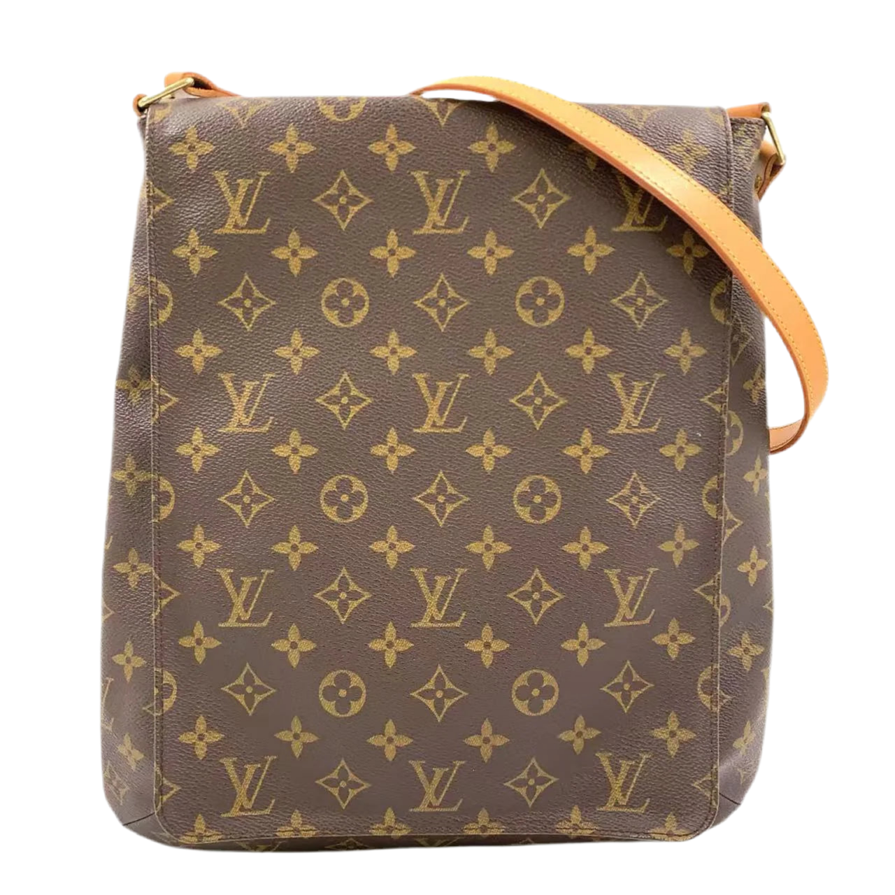 LOUIS VUITTON MUSETTE MONOGRAM SHOULDER BAG BROWN LEATHER PVC GOLD