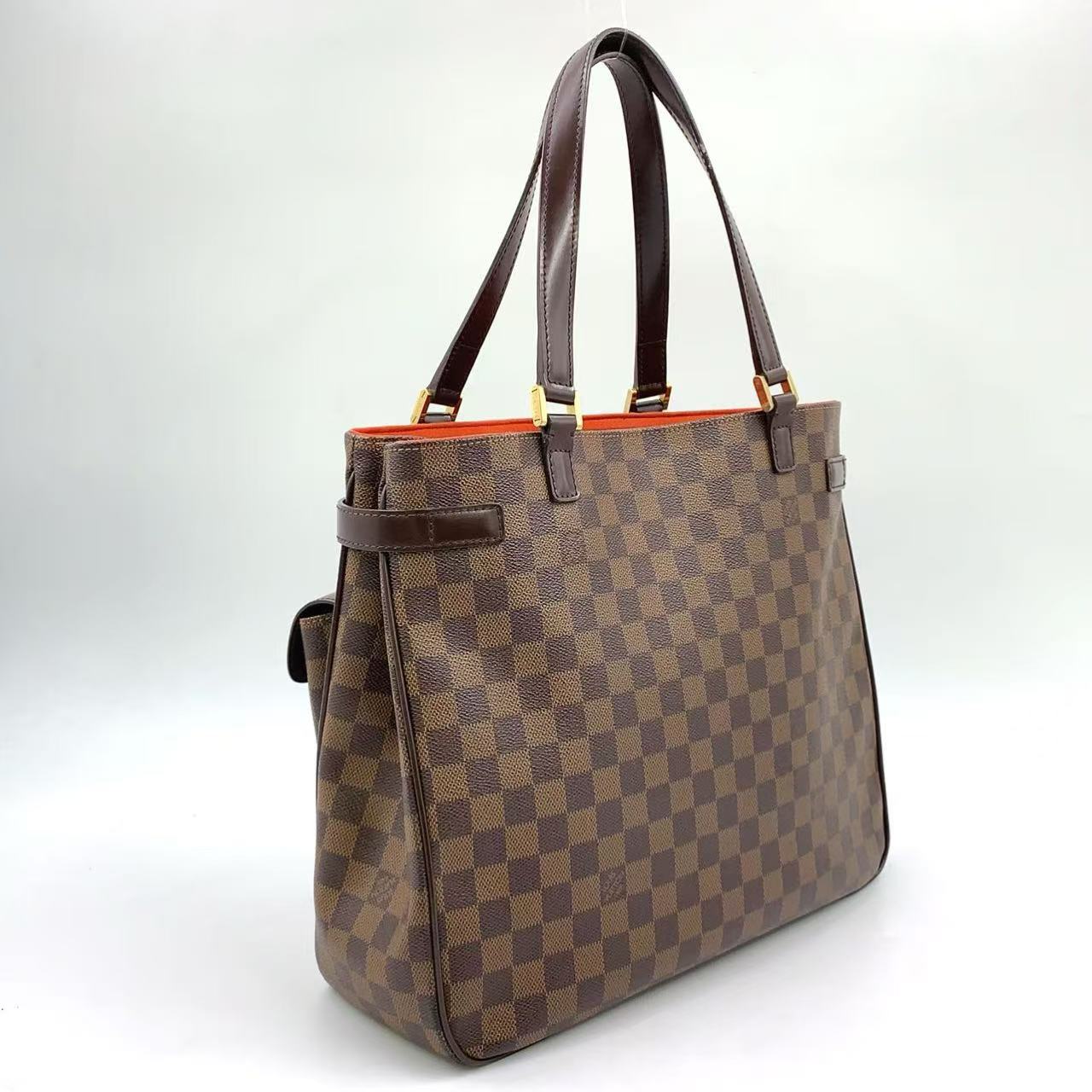 LOUIS VUITTON UZES DAMIER EBENE TOTE BAG BROWN LEATHER PVC GOLD