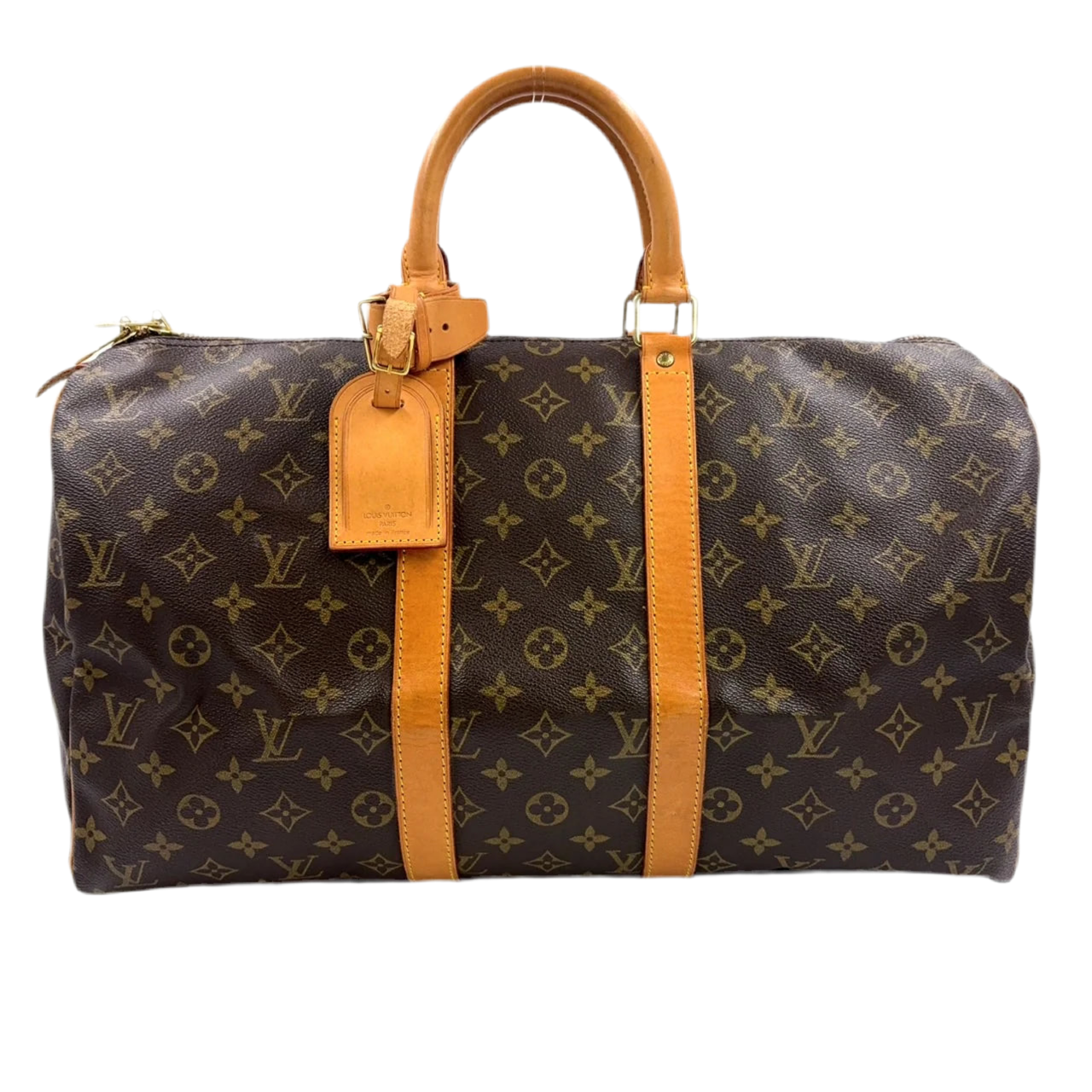 LOUIS VUITTON KEEPALL 45 MONOGRAM BOSTON BAG BROWN LEATHER PVC GOLD
