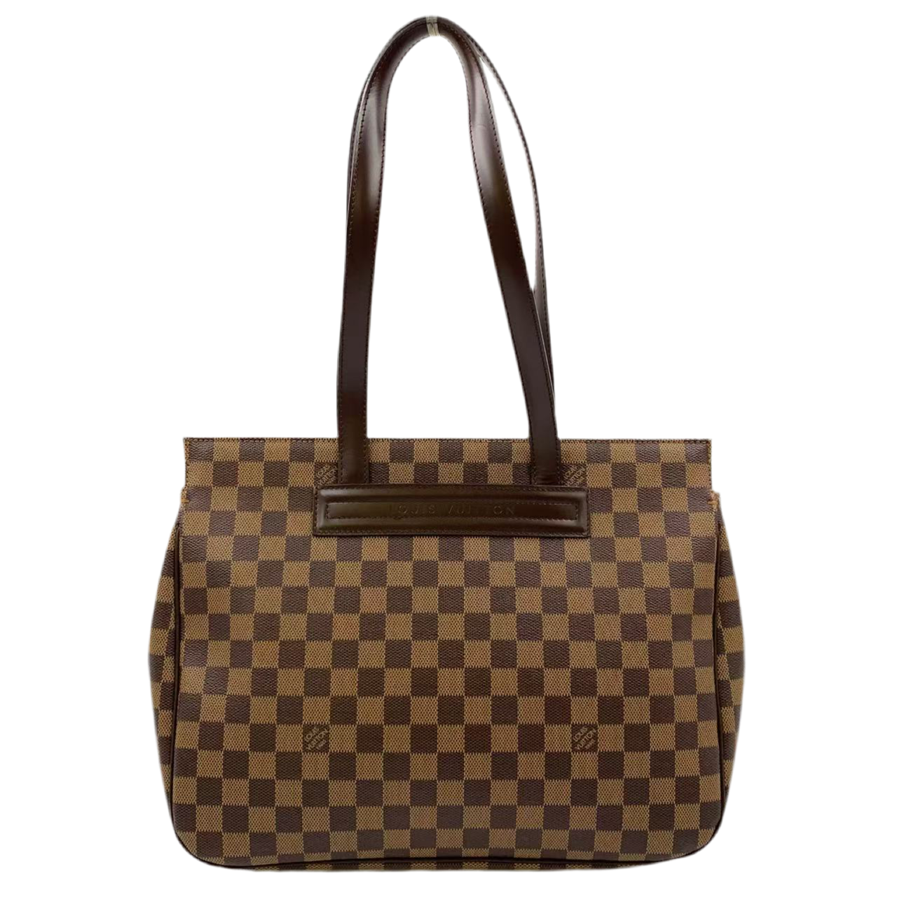 LOUIS VUITTON PARIOLI PM DAMIER EBENE TOTE BAG BROWN LEATHER PVC GOLD