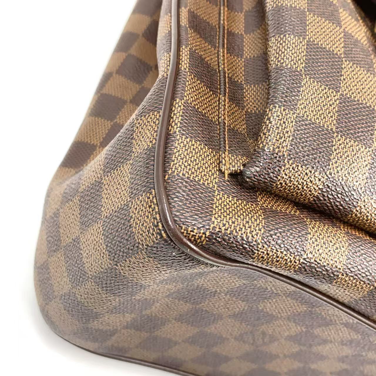 LOUIS VUITTON UZES DAMIER EBENE TOTE BAG BROWN LEATHER PVC GOLD