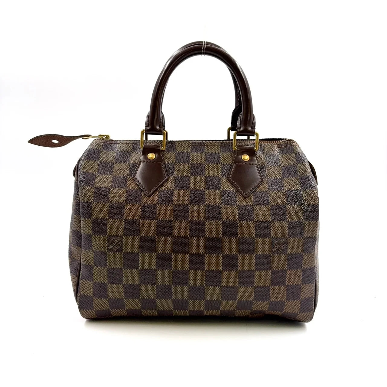 LOUIS VUITTON SPEEDY 25 DAMIER EBENE HANDBAG BROWN LEATHER PVC GOLD