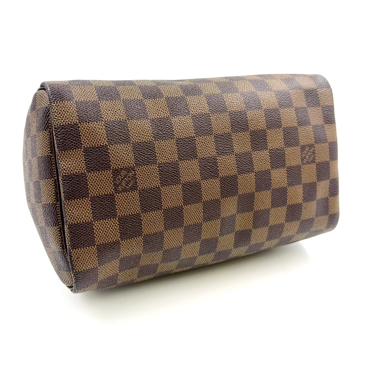 LOUIS VUITTON SPEEDY 25 DAMIER EBENE HANDBAG BROWN LEATHER PVC GOLD