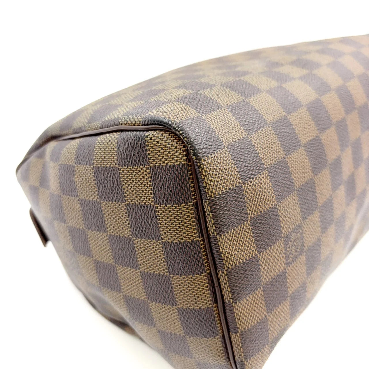 LOUIS VUITTON SPEEDY 25 DAMIER EBENE HANDBAG BROWN LEATHER PVC GOLD