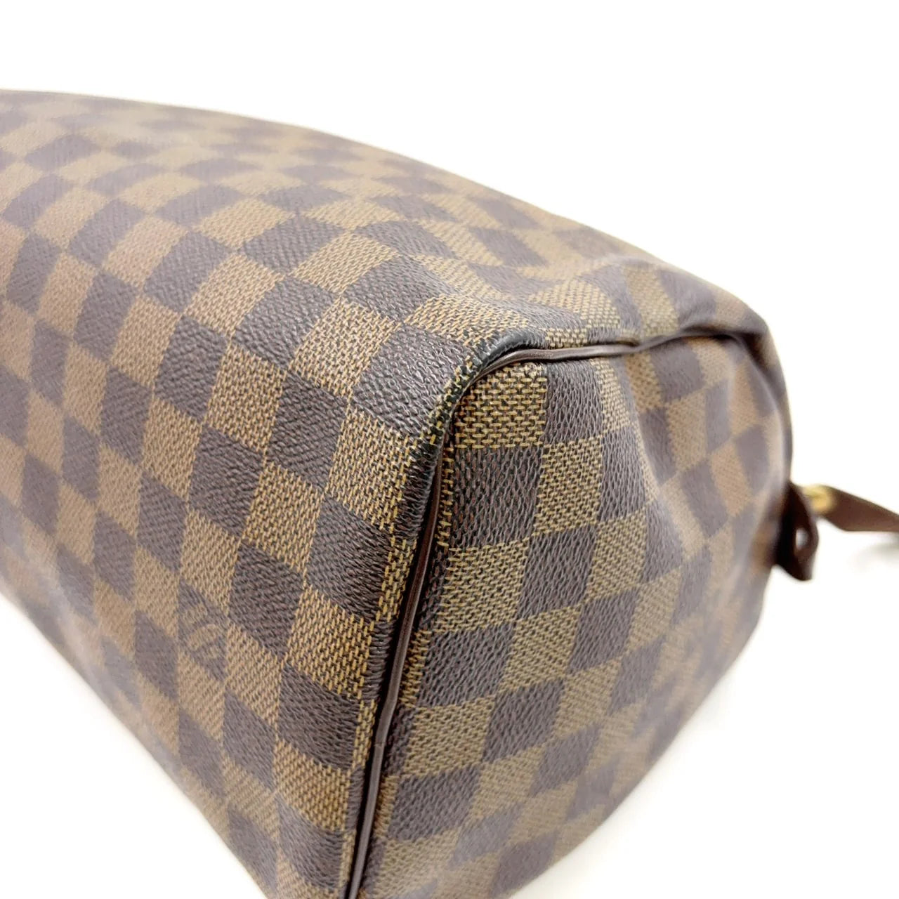 LOUIS VUITTON SPEEDY 25 DAMIER EBENE HANDBAG BROWN LEATHER PVC GOLD