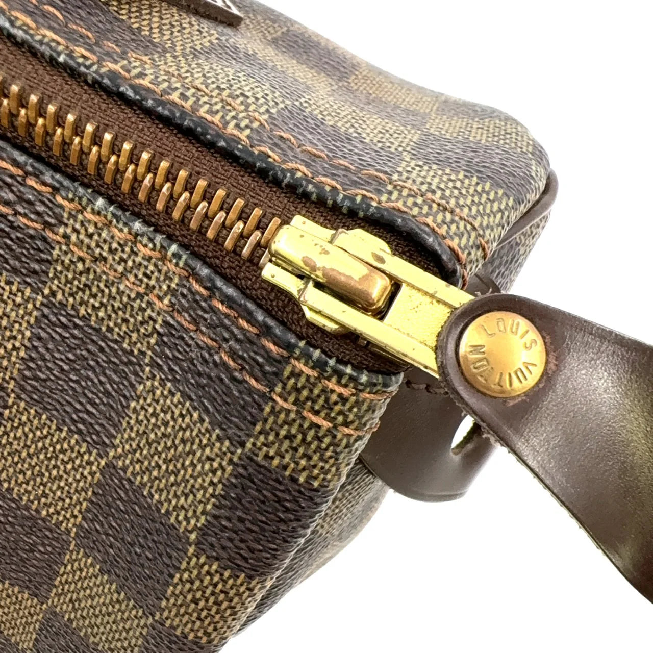 LOUIS VUITTON SPEEDY 25 DAMIER EBENE HANDBAG BROWN LEATHER PVC GOLD