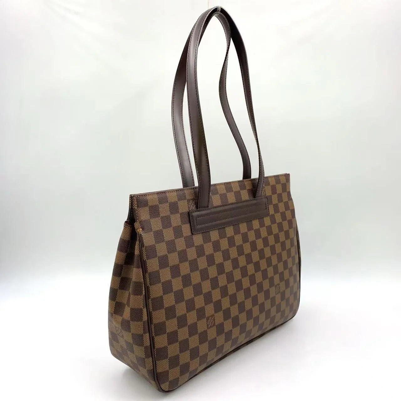 LOUIS VUITTON PARIOLI PM DAMIER EBENE TOTE BAG BROWN LEATHER PVC GOLD