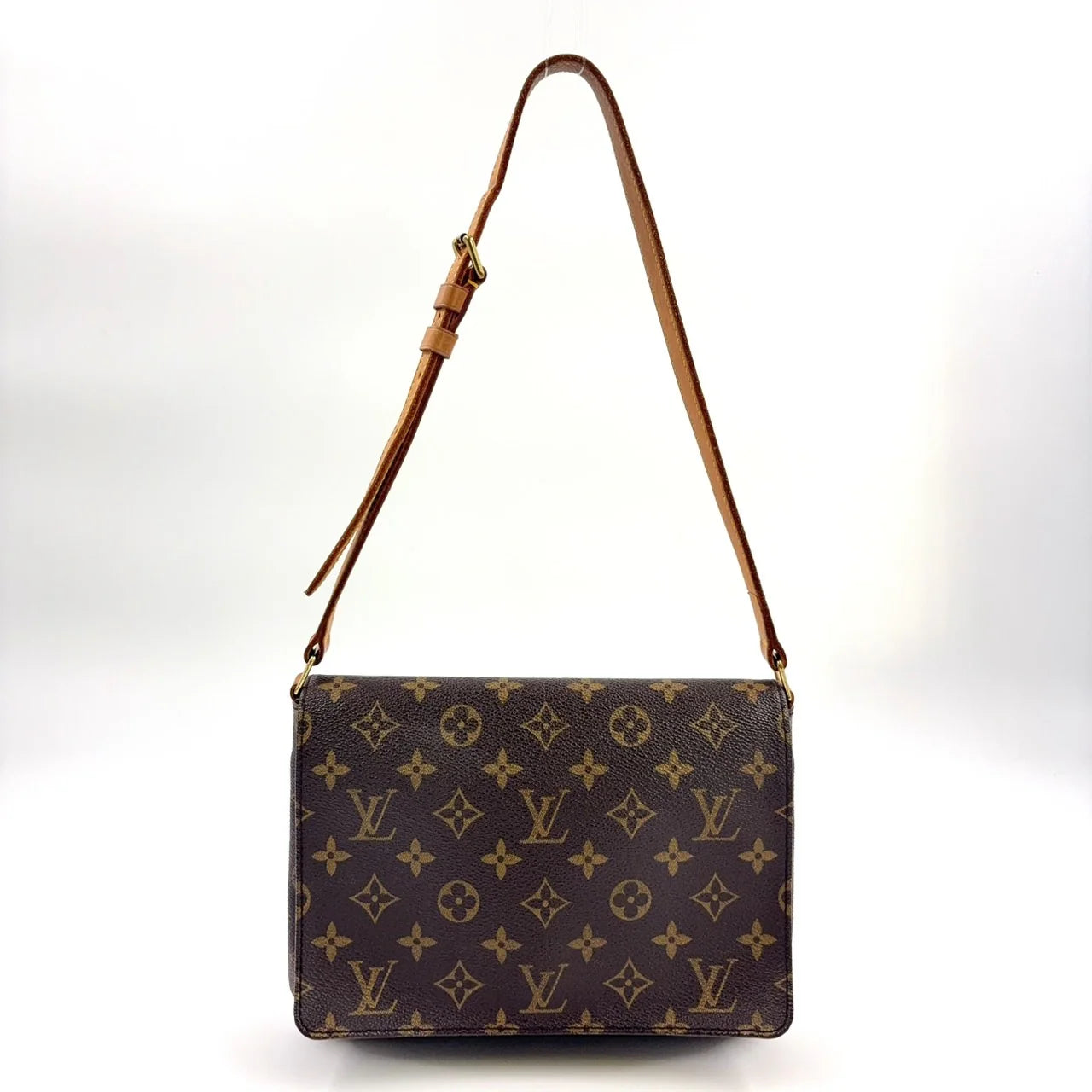 LOUIS VUITTON MUSETTE TANGO SHORT STRAP MONOGRAM SHOULDER BAG BROWN LEATHER PVC GOLD
