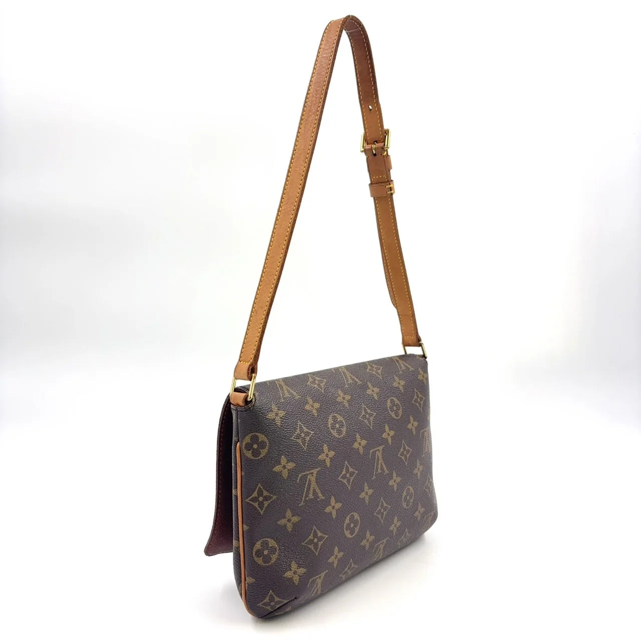 LOUIS VUITTON MUSETTE TANGO SHORT STRAP MONOGRAM SHOULDER BAG BROWN LEATHER PVC GOLD