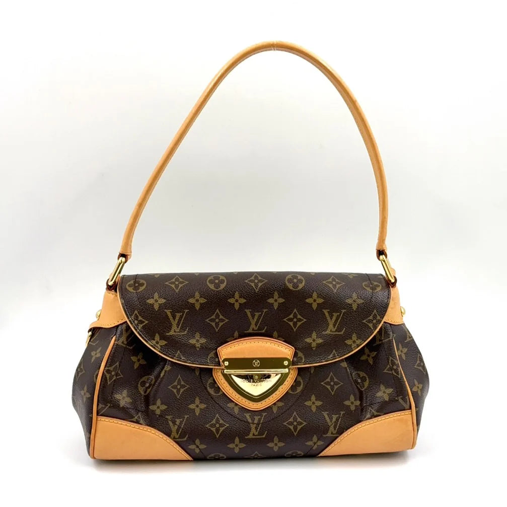 LOUIS VUITTON BEVERLY MM MONOGRAM SHOULDER BAG BROWN LEATHER PVC GOLD