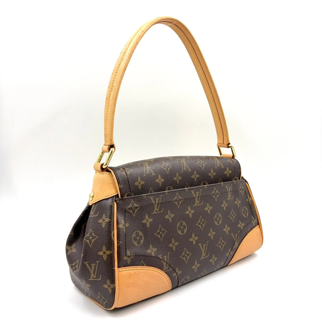 LOUIS VUITTON BEVERLY MM MONOGRAM SHOULDER BAG BROWN LEATHER PVC GOLD