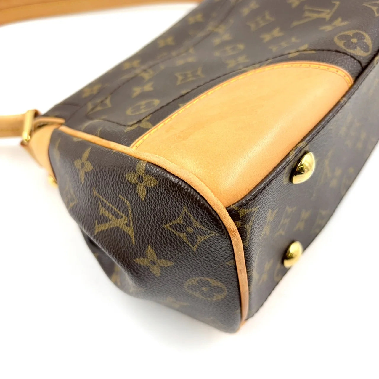 LOUIS VUITTON BEVERLY MM MONOGRAM SHOULDER BAG BROWN LEATHER PVC GOLD