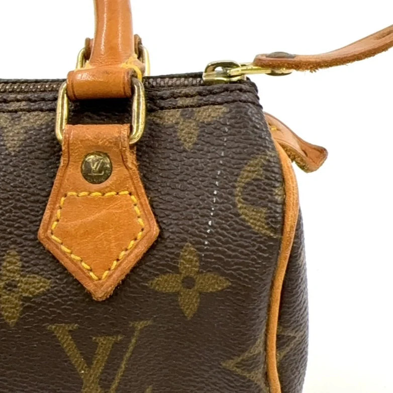 LOUIS VUITTON MINI SPEEDY MONOGRAM HANDBAG BROWN LEATHER PVC GOLD