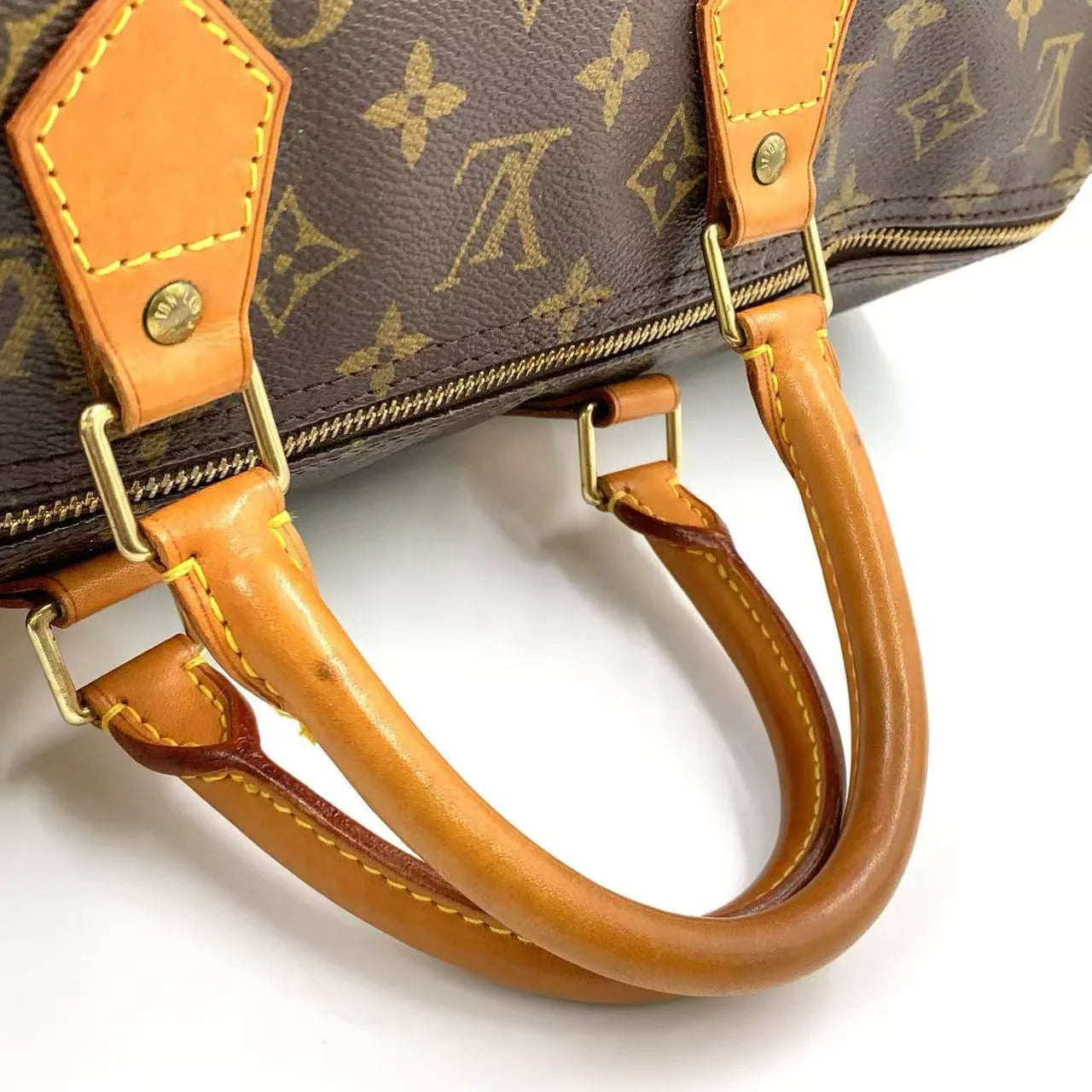 LOUIS VUITTON SPEEDY 40 MONOGRAM HANDBAG BROWN LEATHER PVC