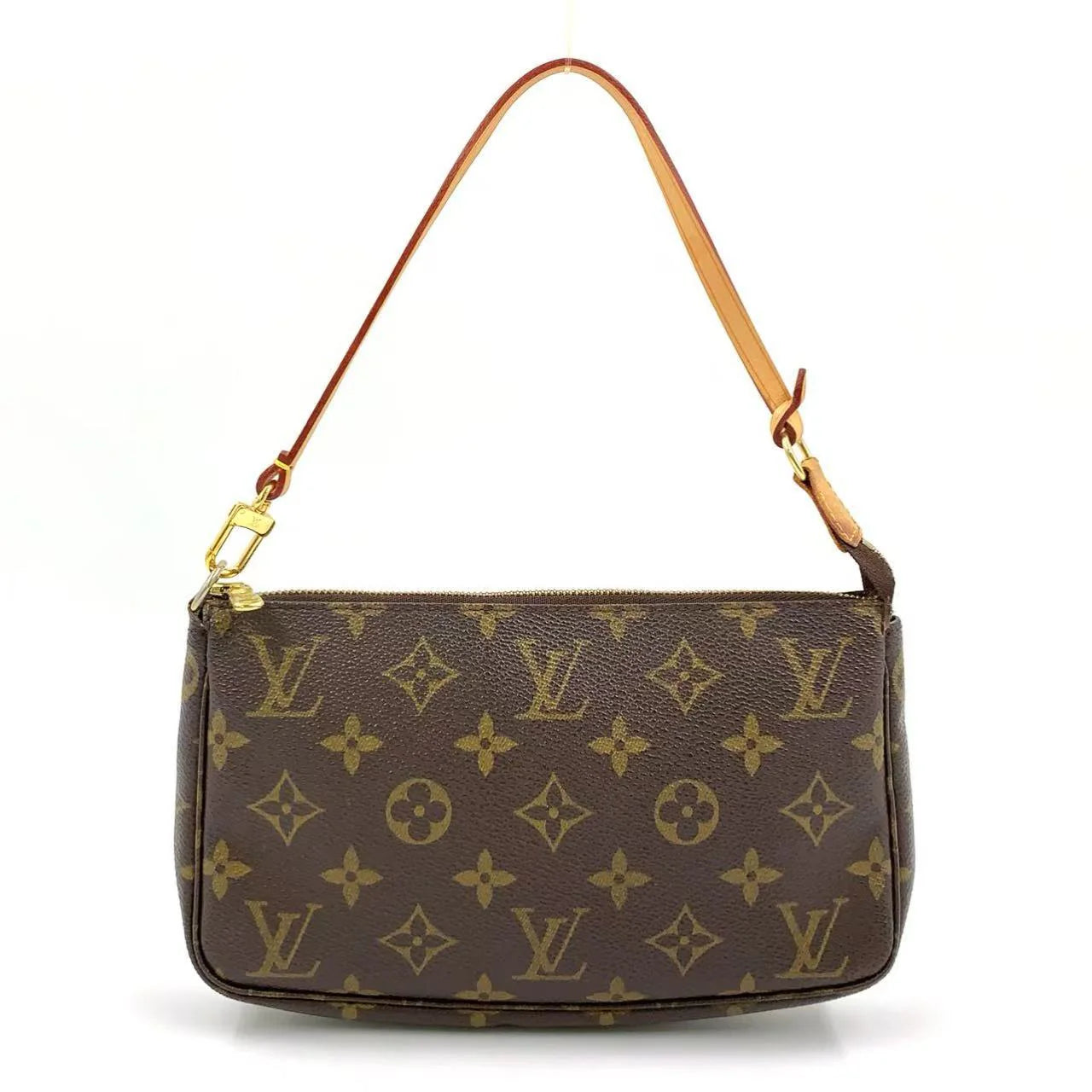LOUIS VUITTON POCHETTE ACCESSOIRES MONOGRAM HANDBAG BROWN LEATHER PVC GOLD
