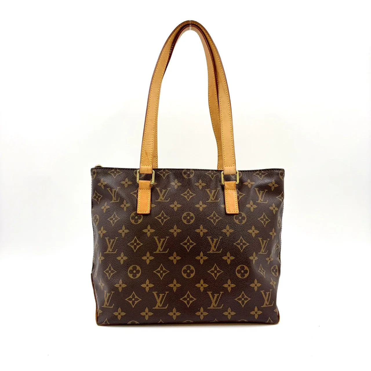 LOUIS VUITTON CABAS PIANO MONOGRAM TOTE BAG BROWN LEATHER PVC GOLD