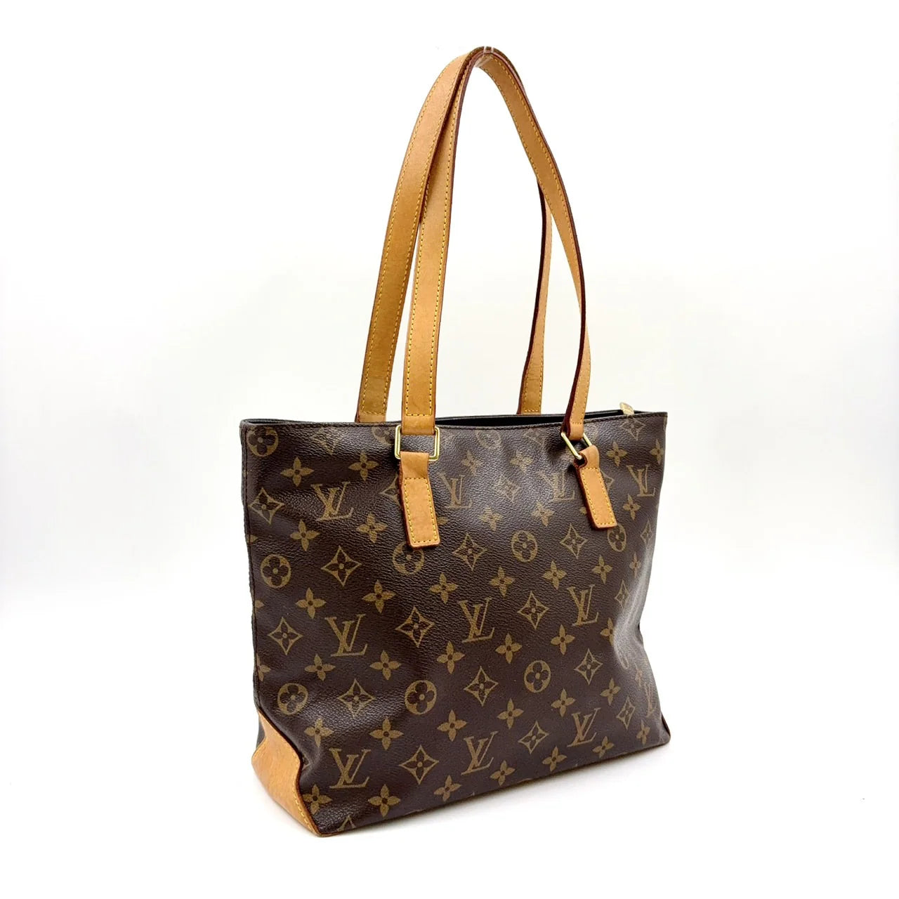 LOUIS VUITTON CABAS PIANO MONOGRAM TOTE BAG BROWN LEATHER PVC GOLD