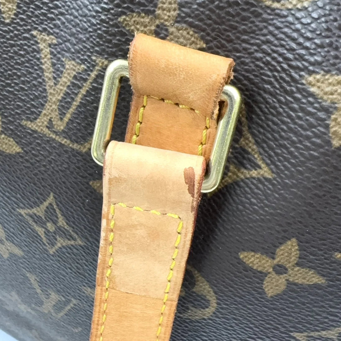 LOUIS VUITTON CABAS PIANO MONOGRAM TOTE BAG BROWN LEATHER PVC GOLD